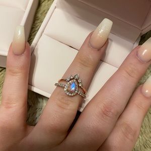 14 Karat Rose Gold Diamond and Moonstone Ring Set